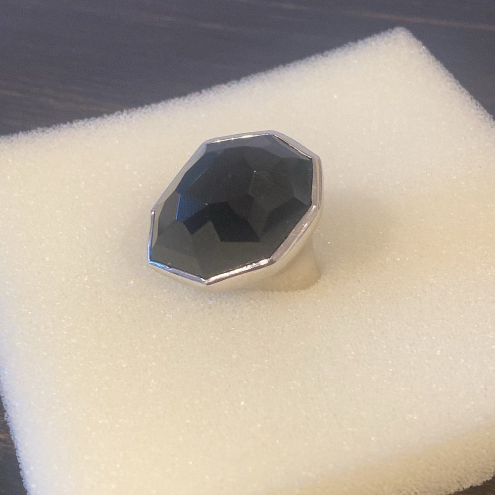 Stella and Dot Nouvelle Cocktail Ring Black Silver Adjustable Retired - Picture 7 of 9